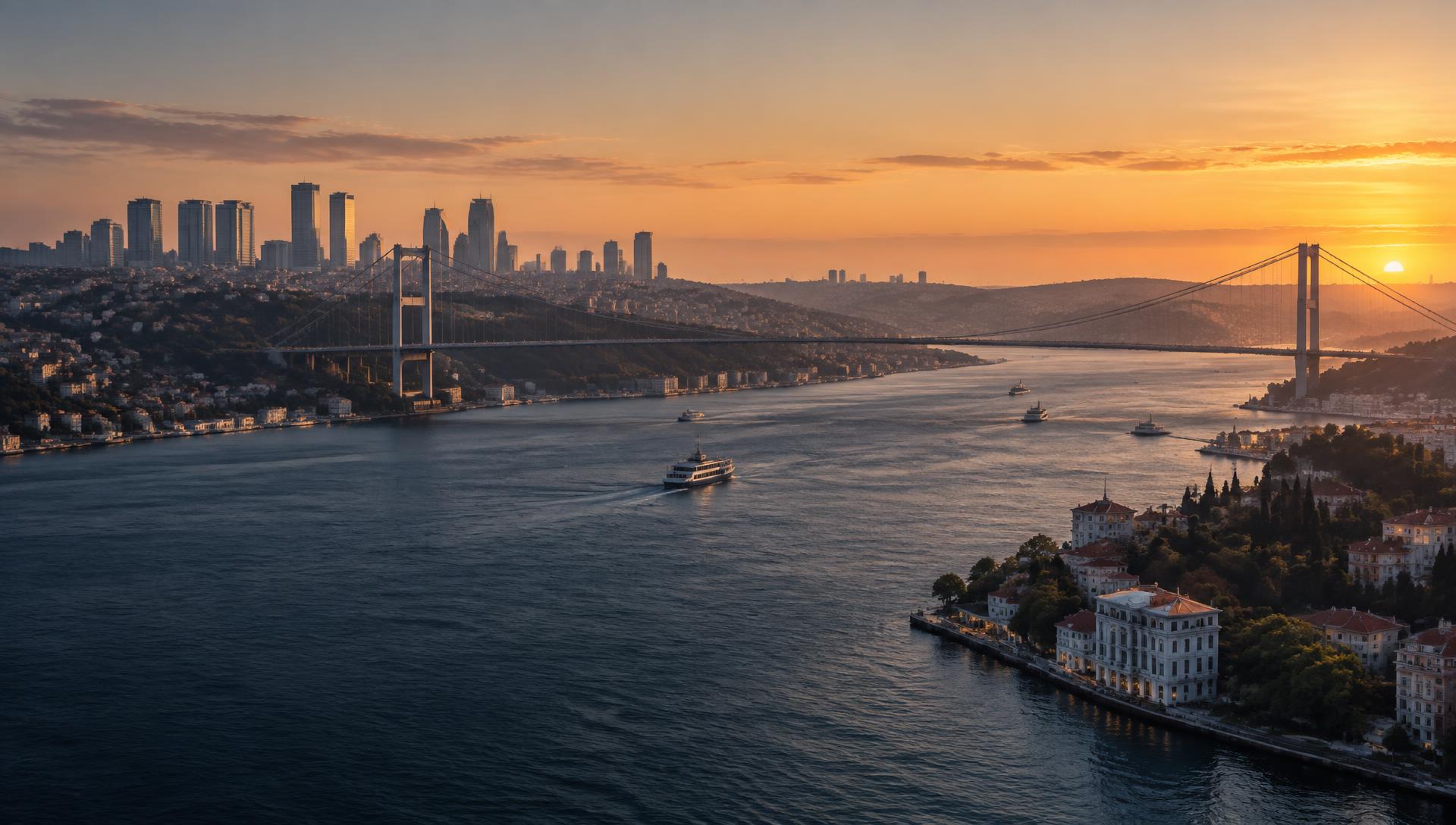 Sunrise over Istanbul's Bosphorus and skyline